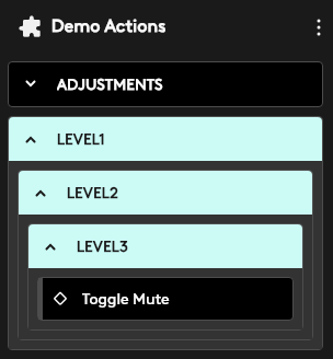 Action group levels in the configuration UI